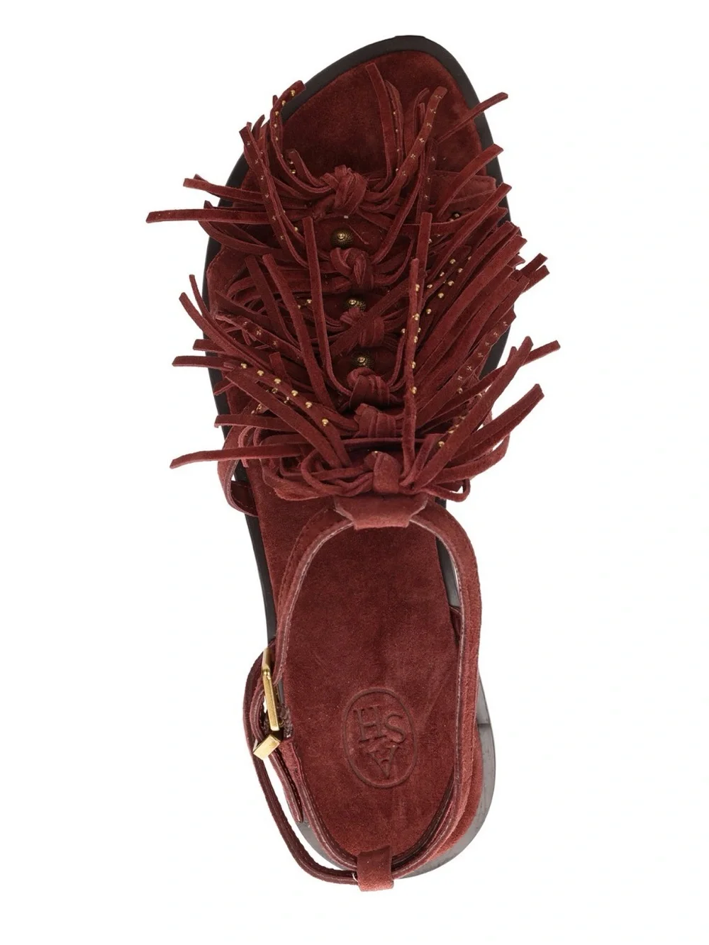 ASH PANIC ROUND Toe flat Fringe Suede Leather Sandal - Burgundy Marsala NEW